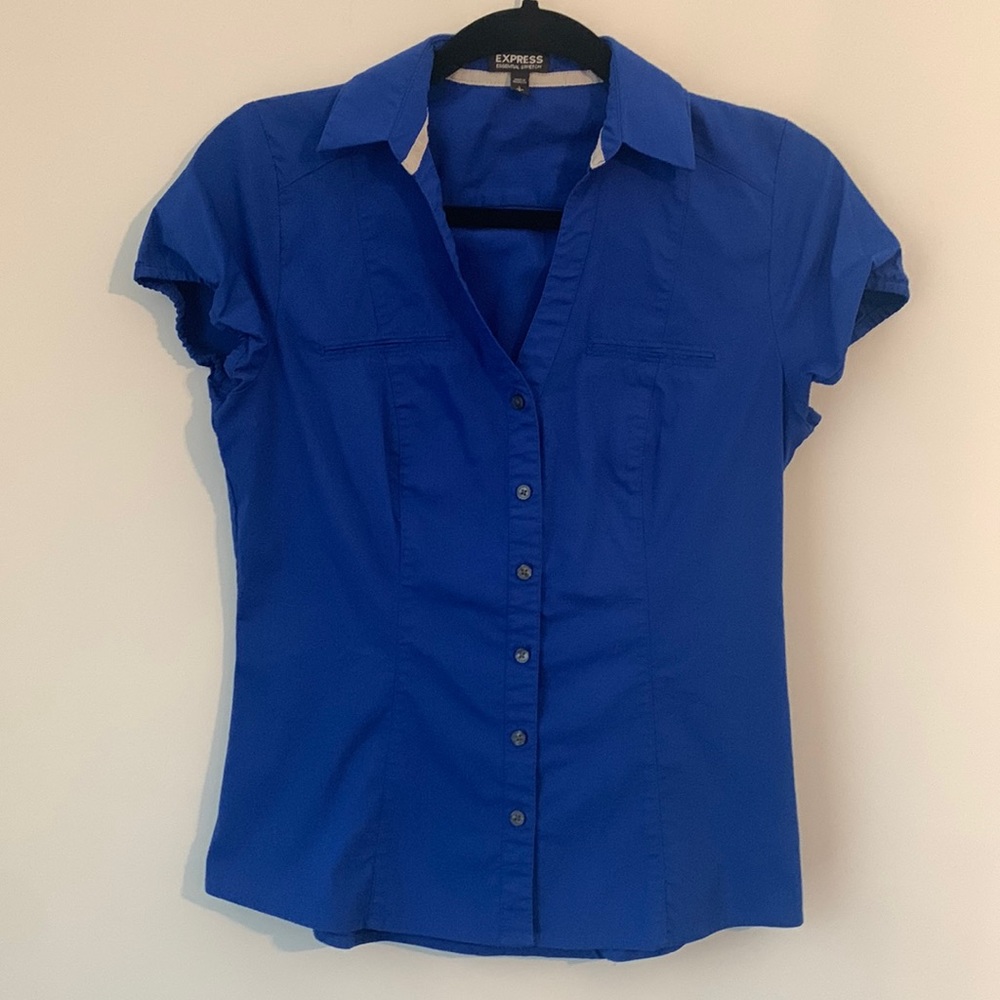 Express Royal Blue Short Sleeve Button-Down Shirt